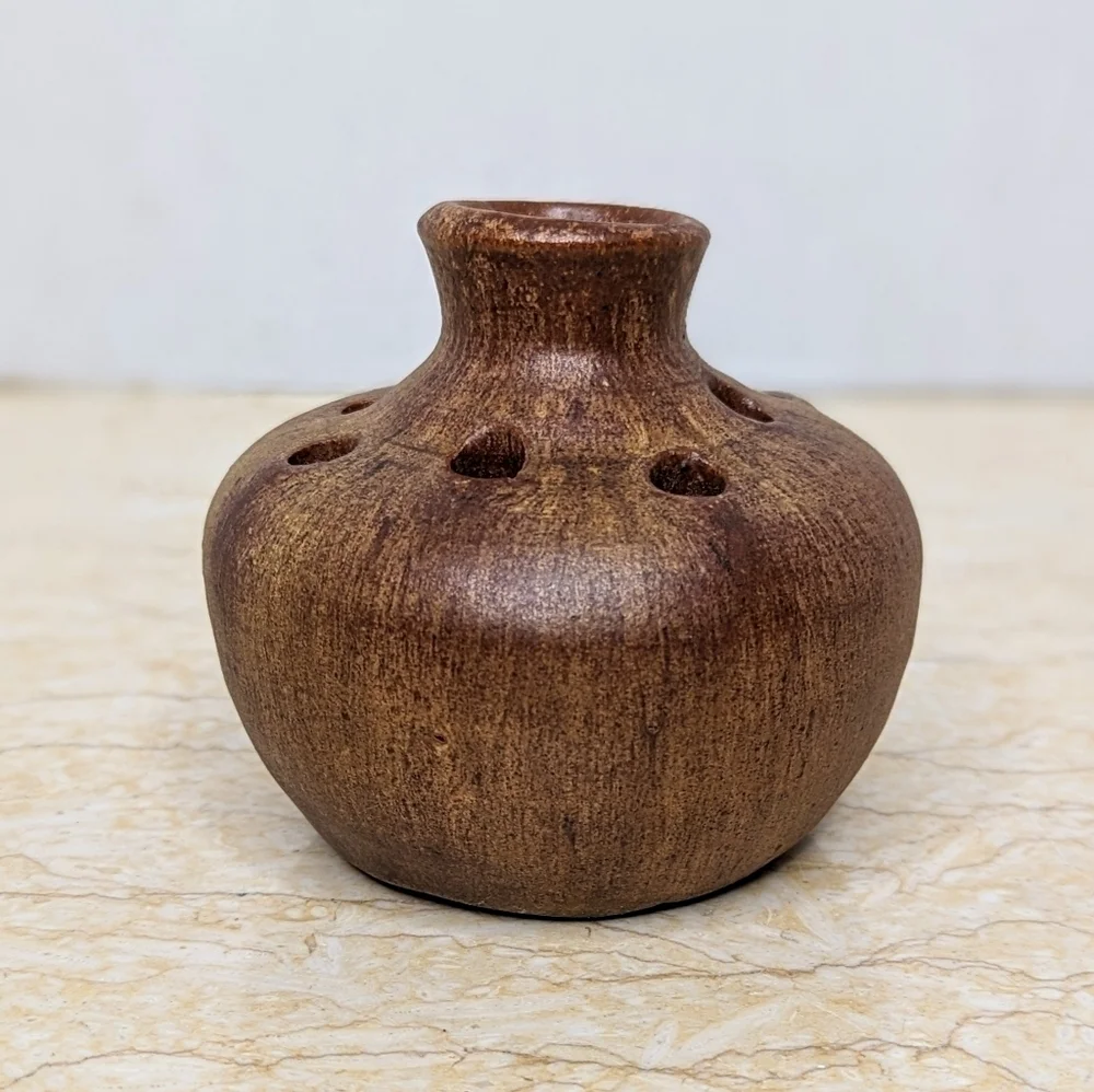 Studio Pottery Seagrove Flower Frog  Brown Vase Handcrafted Artisan Made